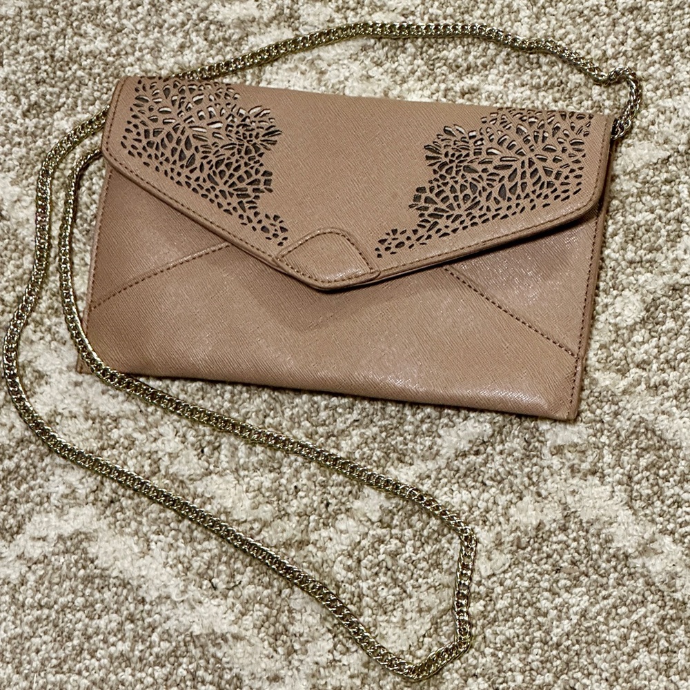 Danielle Nicole Beige/tan Laser-Cut Envelope Crossbody with Gold Chain